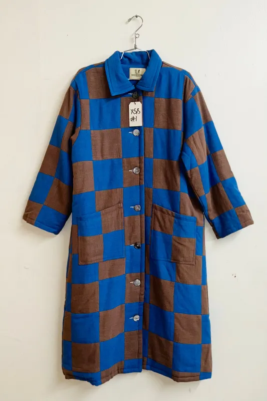 Scrap #1 Blue/Brown Chessboard Coat XS/S made by Fashion Brand Company