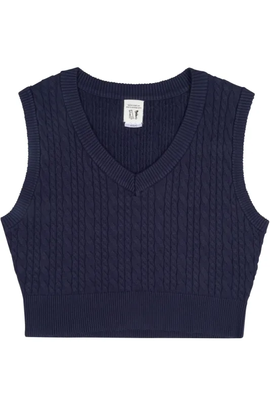 Viscose Cableknit Vest Navy sold by Fashion Brand Company