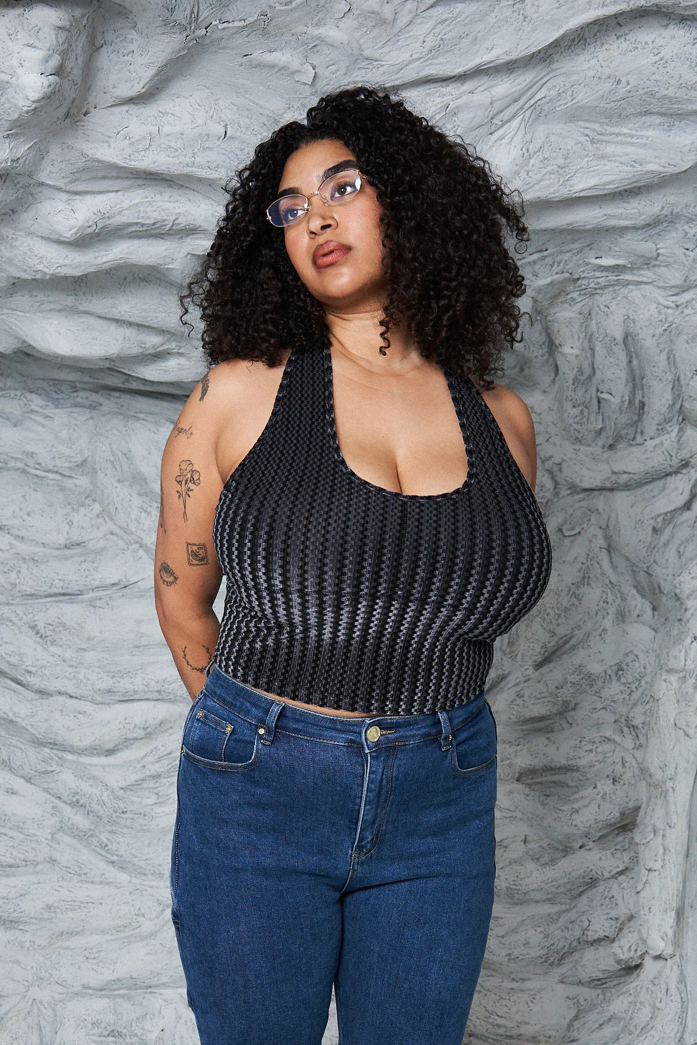 Steel Textured Velvet Bra Halter Top sold by Fashion Brand Company product image thumbnail 2