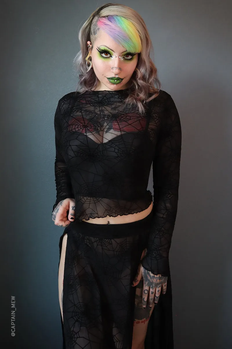 Spider Web Mesh Long Sleeve Crop Top sold by Forest Ink product image thumbnail 4