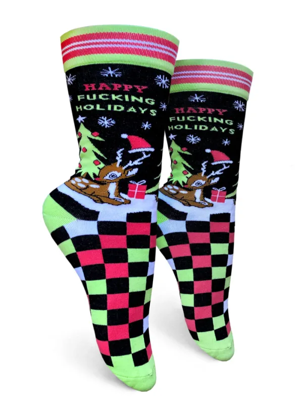 Happy Fucking Holidays Womens Crew Socks sold by Forest Ink