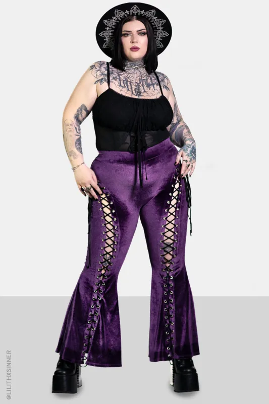 Amethyst Alice Lace Up Flare Pants sold by Forest Ink