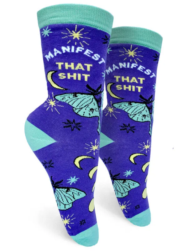 Manifest That Shit Womens Crew Socks sold by Forest Ink