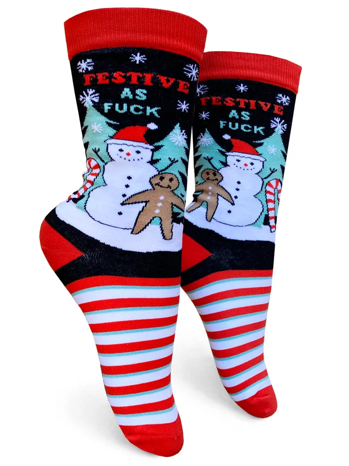 Festive as Fuck Womens Crew Socks sold by Forest Ink