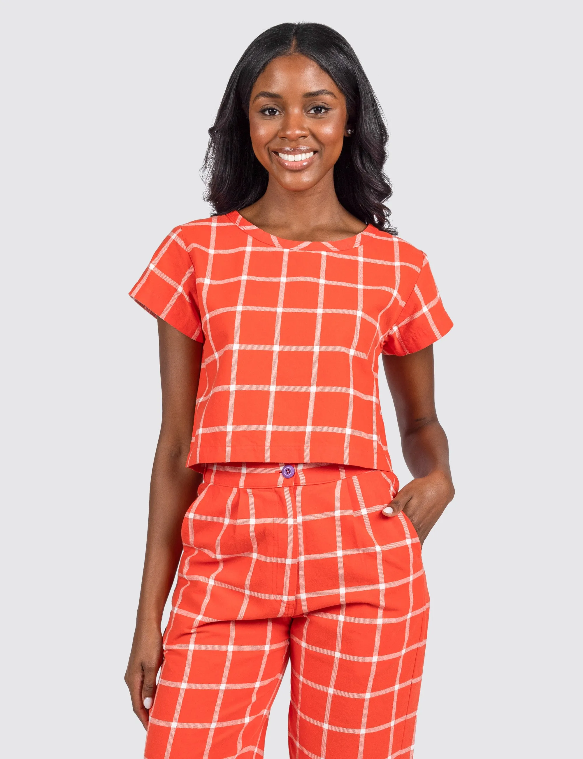 Tomato Grid Crop Top sold by Mokuyobi