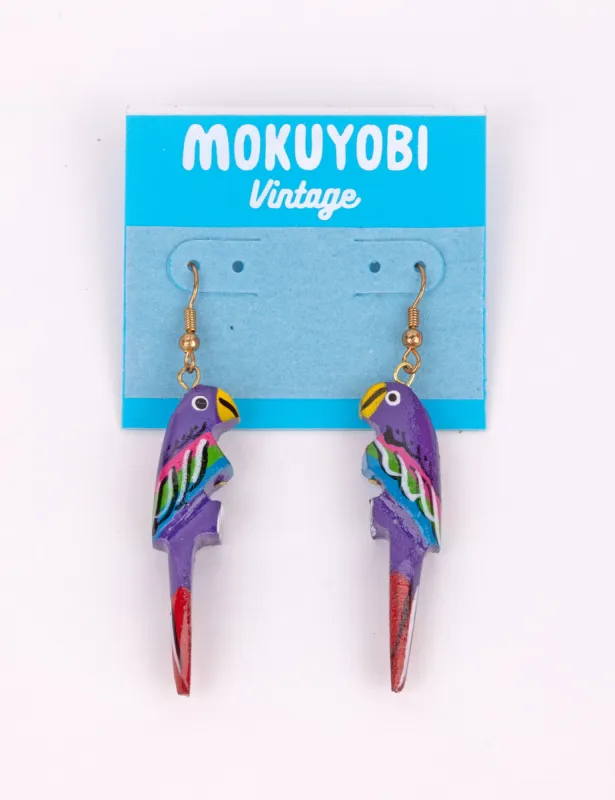 Jumbo Parakeet Paradise Vintage Earrings sold by Mokuyobi