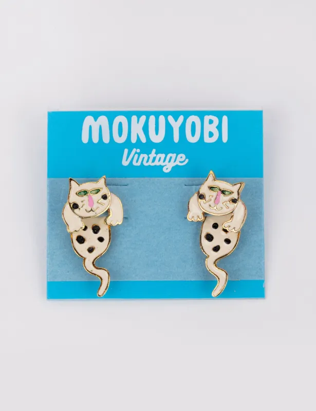 White Cat Vintage Earrings sold by Mokuyobi