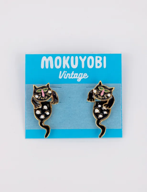 Black Cat Vintage Earrings sold by Mokuyobi