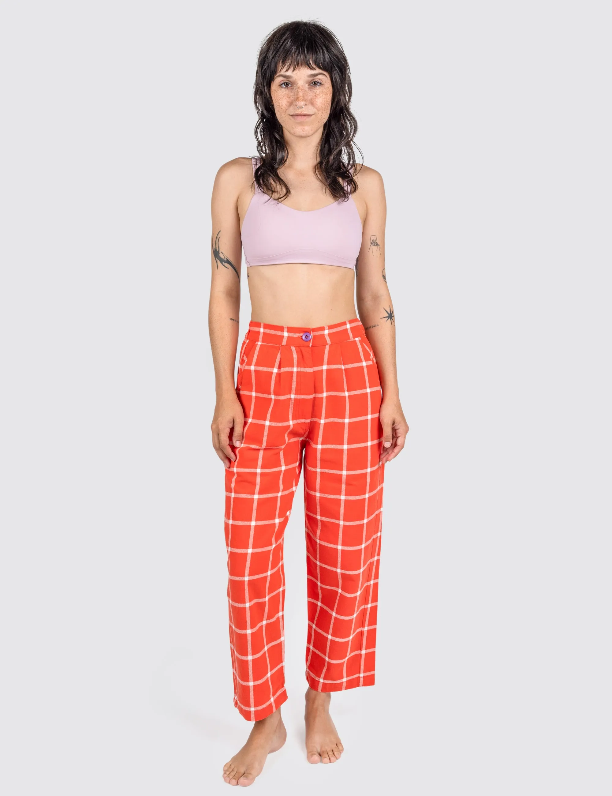 Tomato Grid Hillcrest Pants sold by Mokuyobi