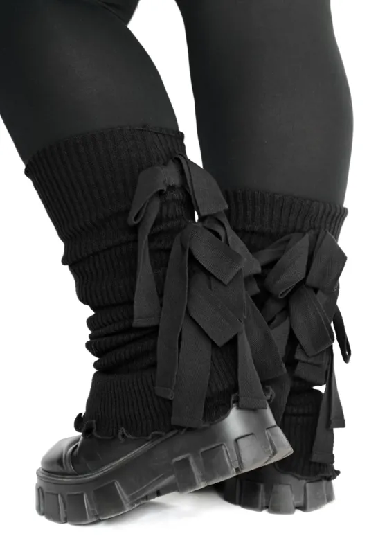 Sugar Ribbon Leg Warmers - Black sold by My Violet