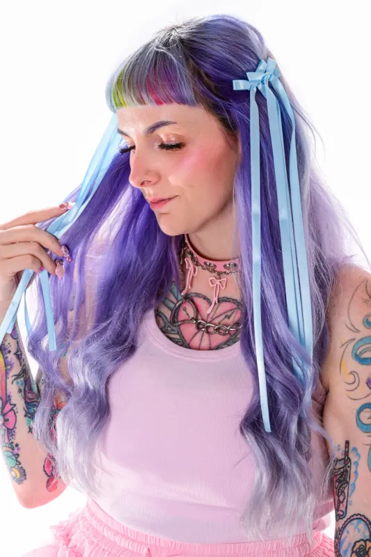 Double Ribbon Bow Clip Set - Blue sold by My Violet