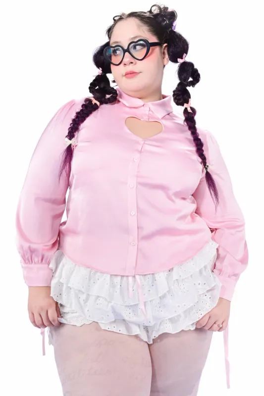 Open Hearted Button-Up Blouse - Pink sold by My Violet