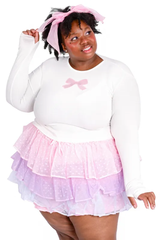 Ribbon Cut Out Long Sleeve - White/Pink sold by My Violet