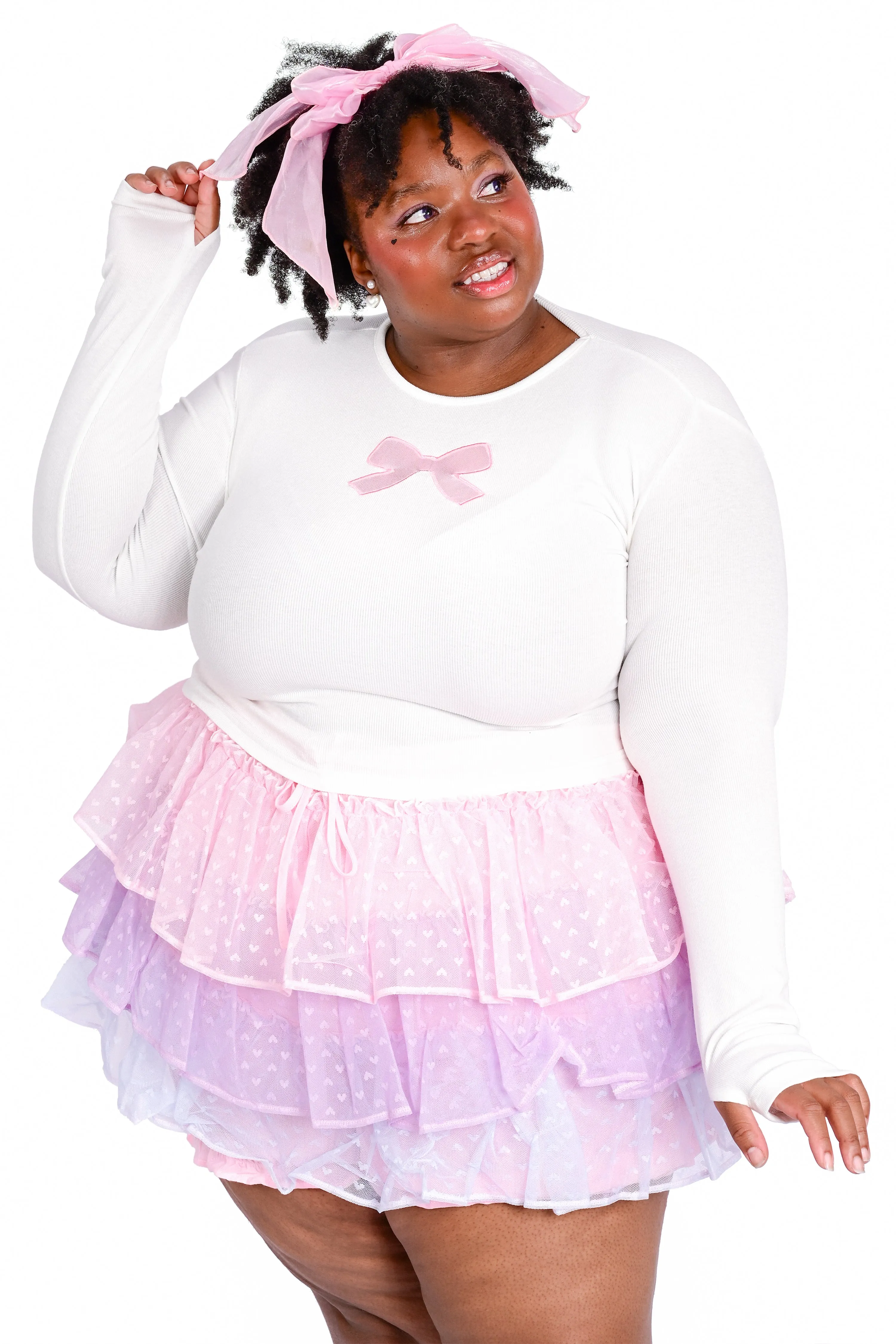 Ribbon Cut Out Long Sleeve - White/Pink sold by My Violet