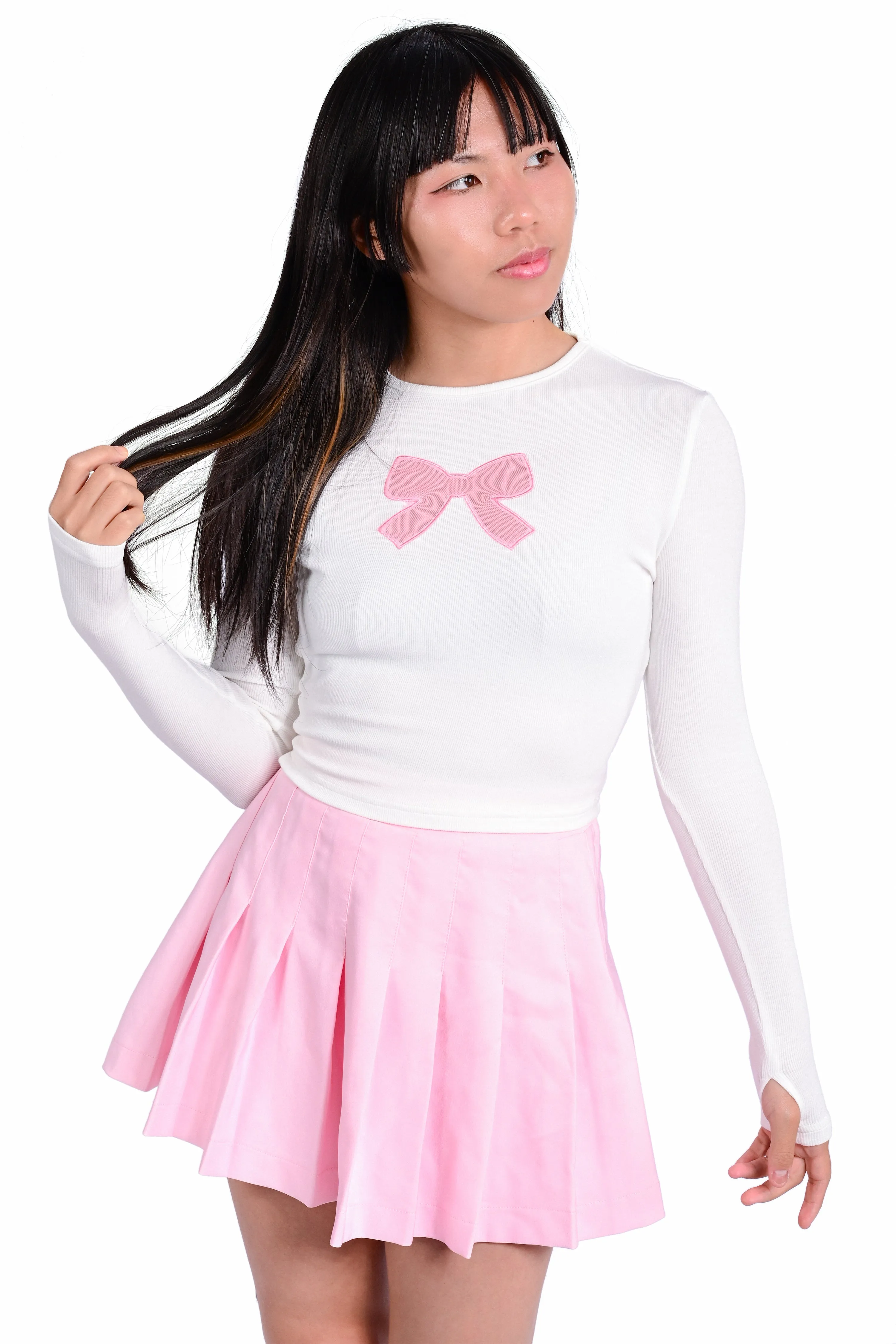 Ribbon Cut Out Long Sleeve - White/Pink sold by My Violet product image thumbnail 2