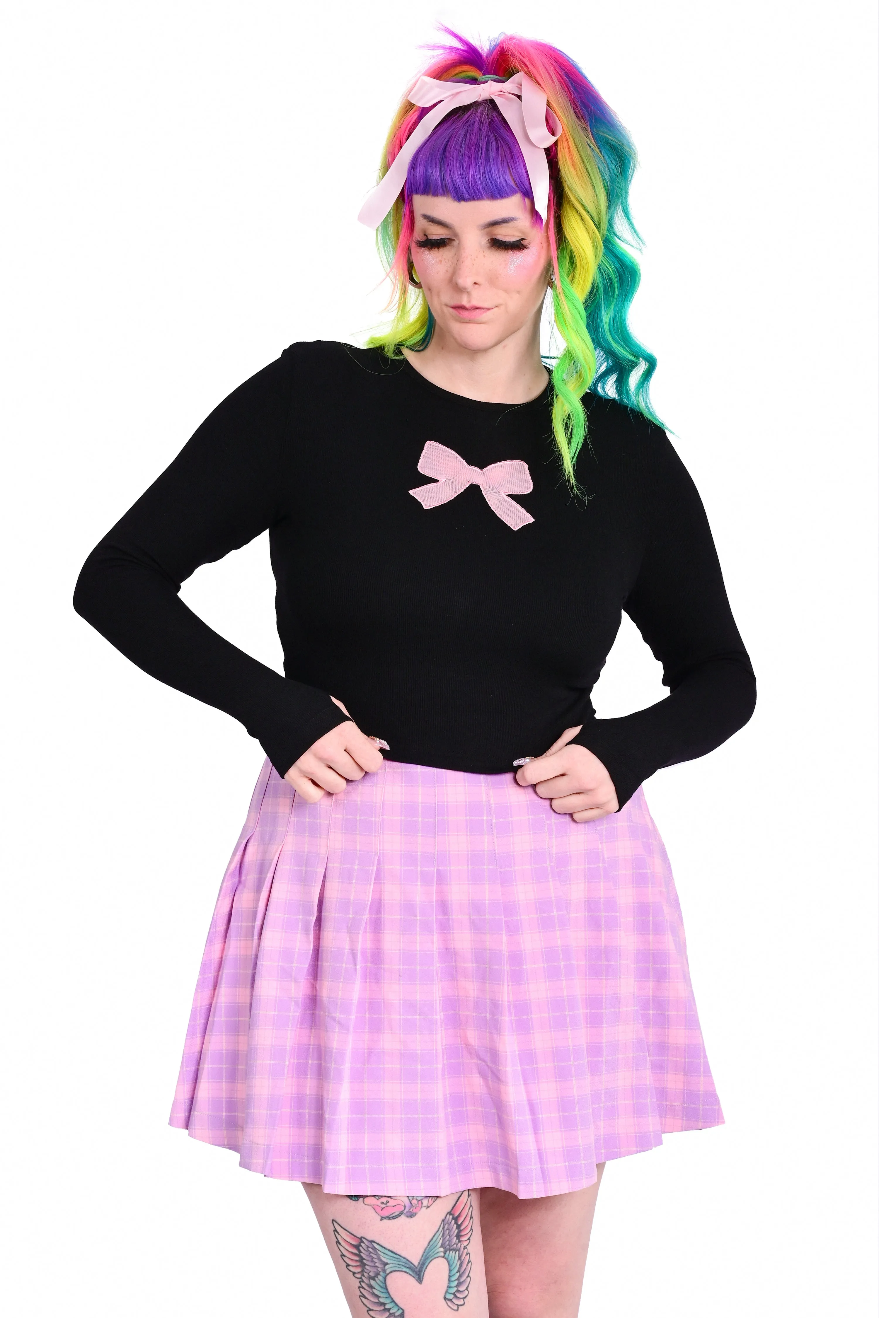 Ribbon Cut Out Long Sleeve - Black/Pink sold by My Violet