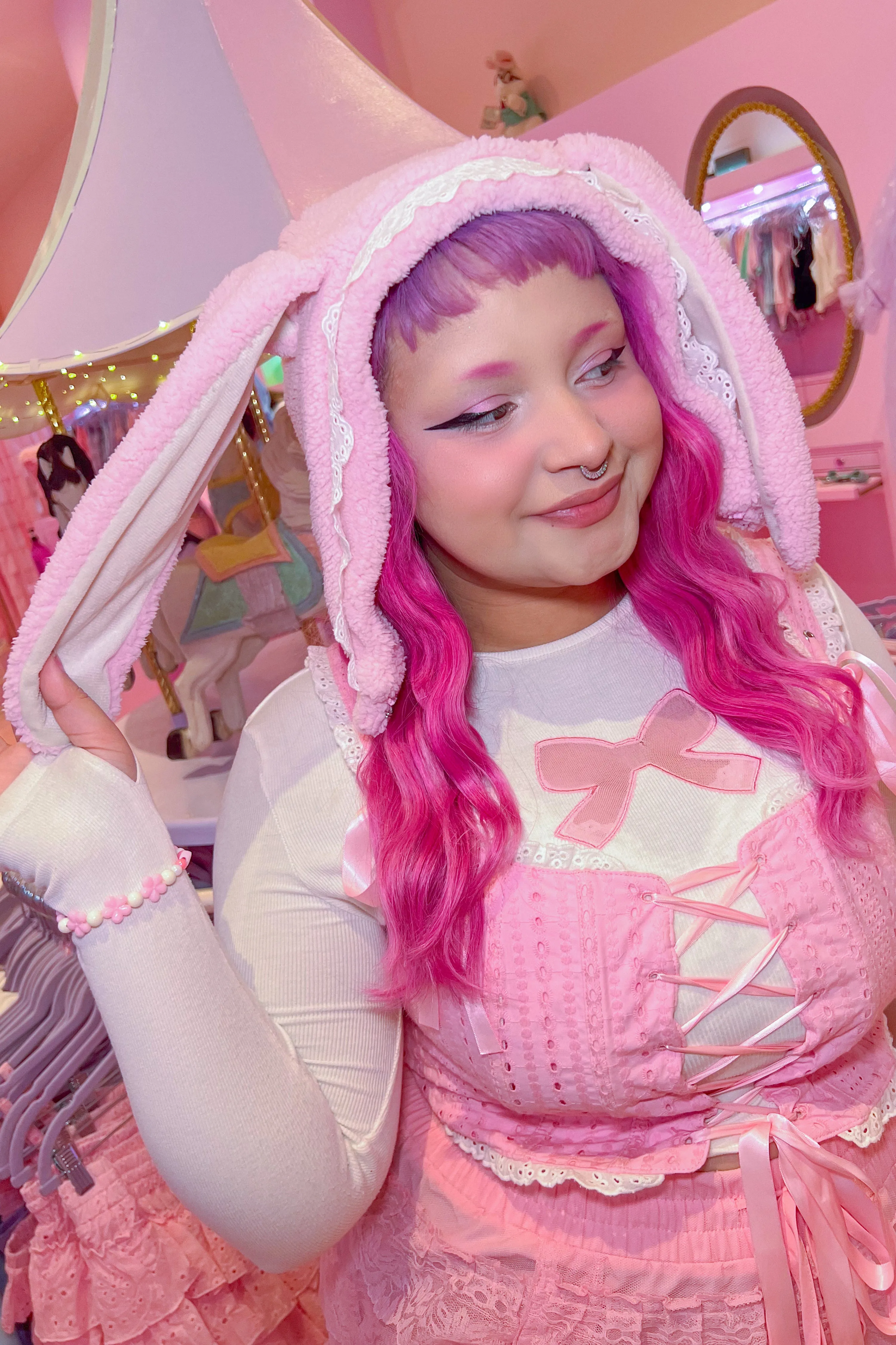 2-Way Bunny Hooded Scarf - Pink sold by My Violet product image thumbnail 2