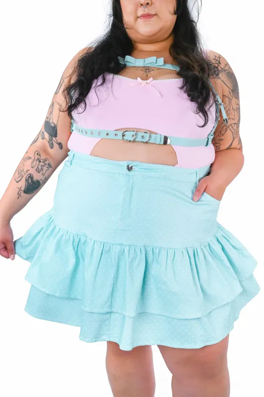Dreamy Dots Denim Ruffle Skirt - Mint sold by My Violet