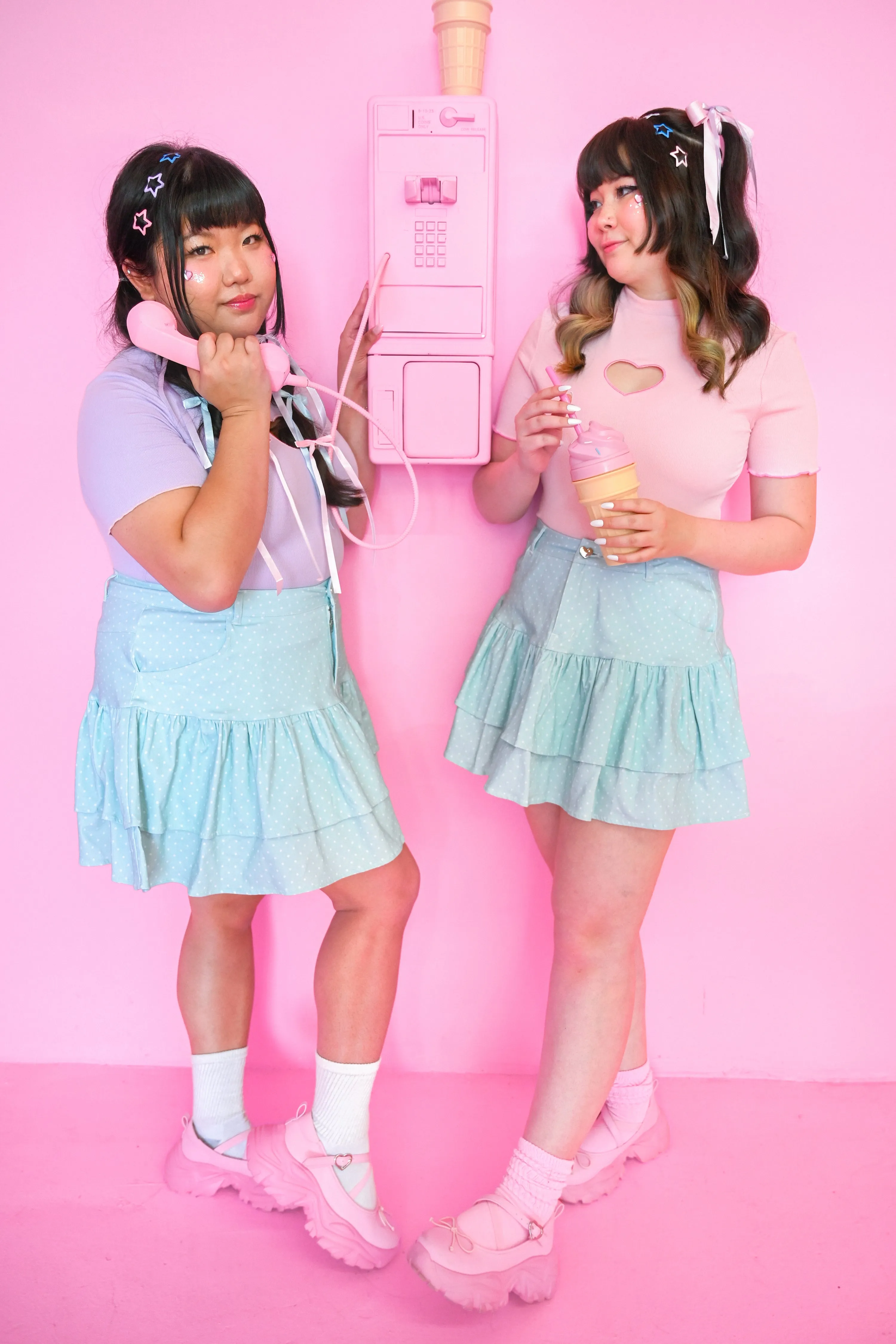 Dreamy Dots Denim Ruffle Skirt - Mint sold by My Violet product image thumbnail 5