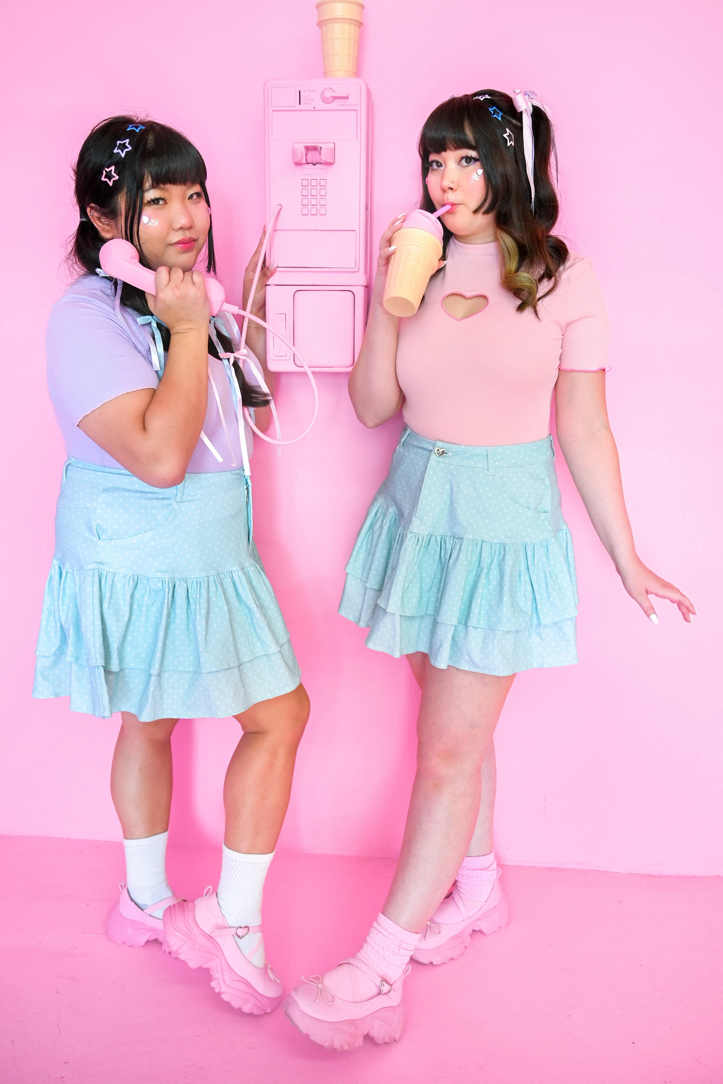 Dreamy Dots Denim Ruffle Skirt - Mint sold by My Violet product image thumbnail 4