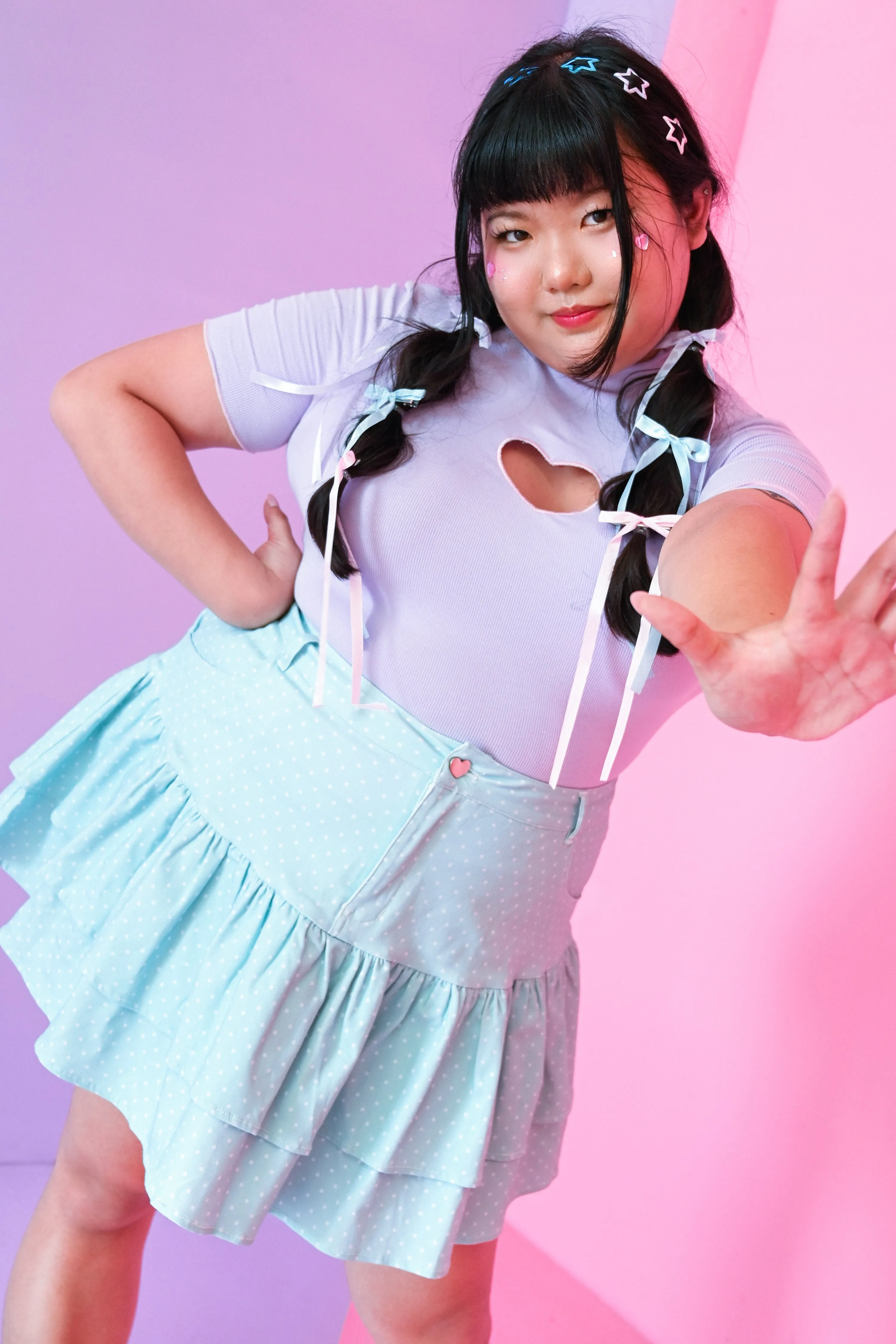 Dreamy Dots Denim Ruffle Skirt - Mint sold by My Violet product image thumbnail 3