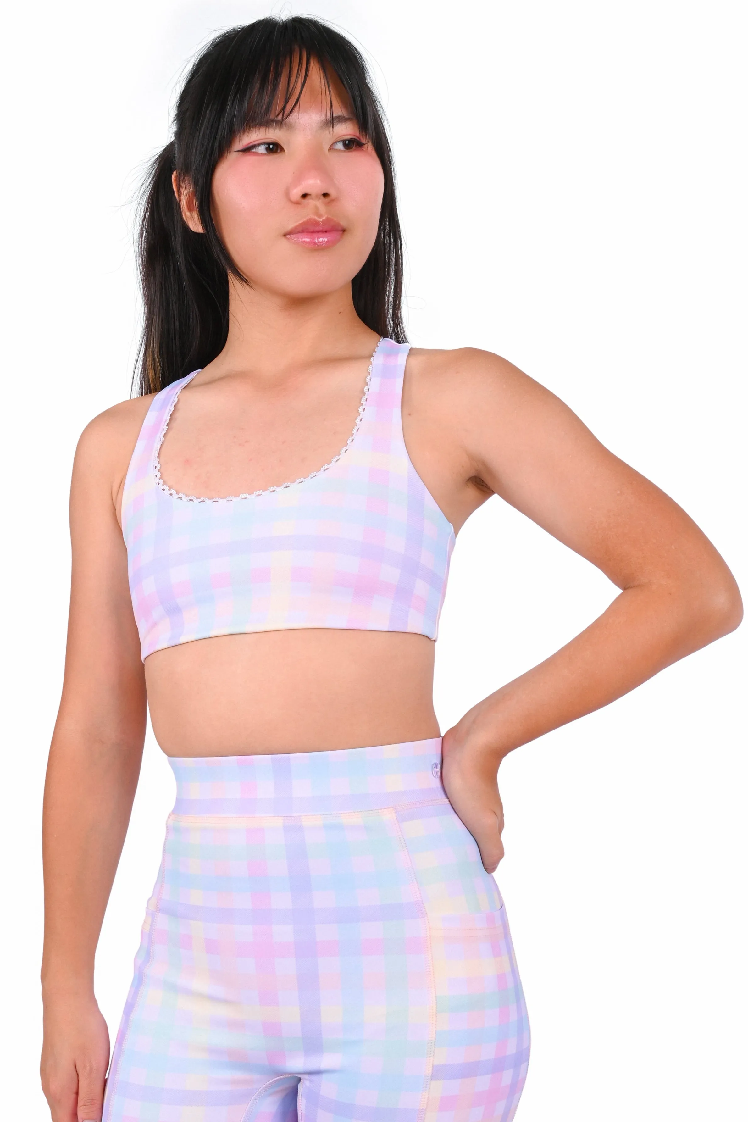 Rainbow Gingham Racerback Sports Bra sold by My Violet