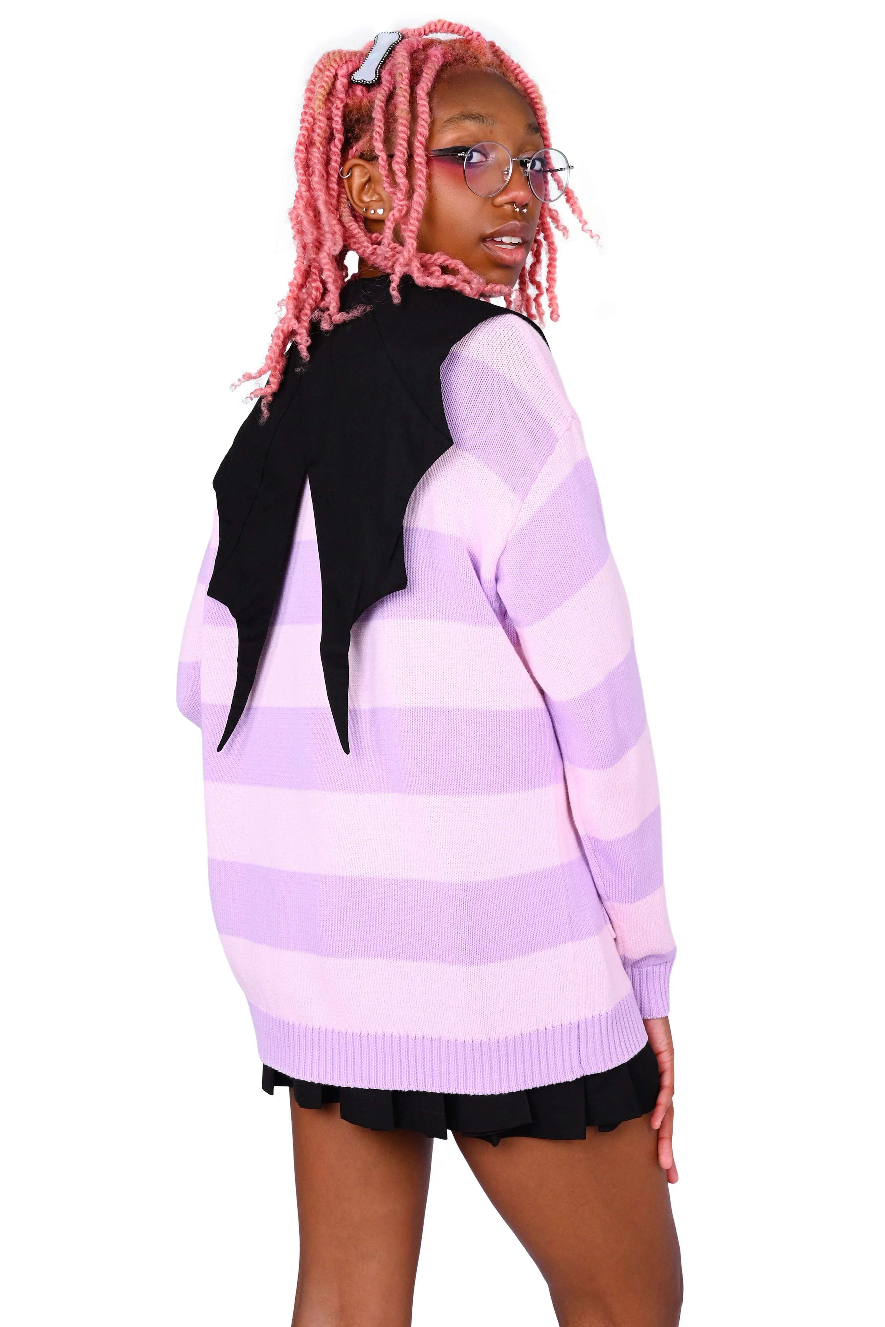 Striped Bat Collar Cardigan sold by My Violet product image thumbnail 3