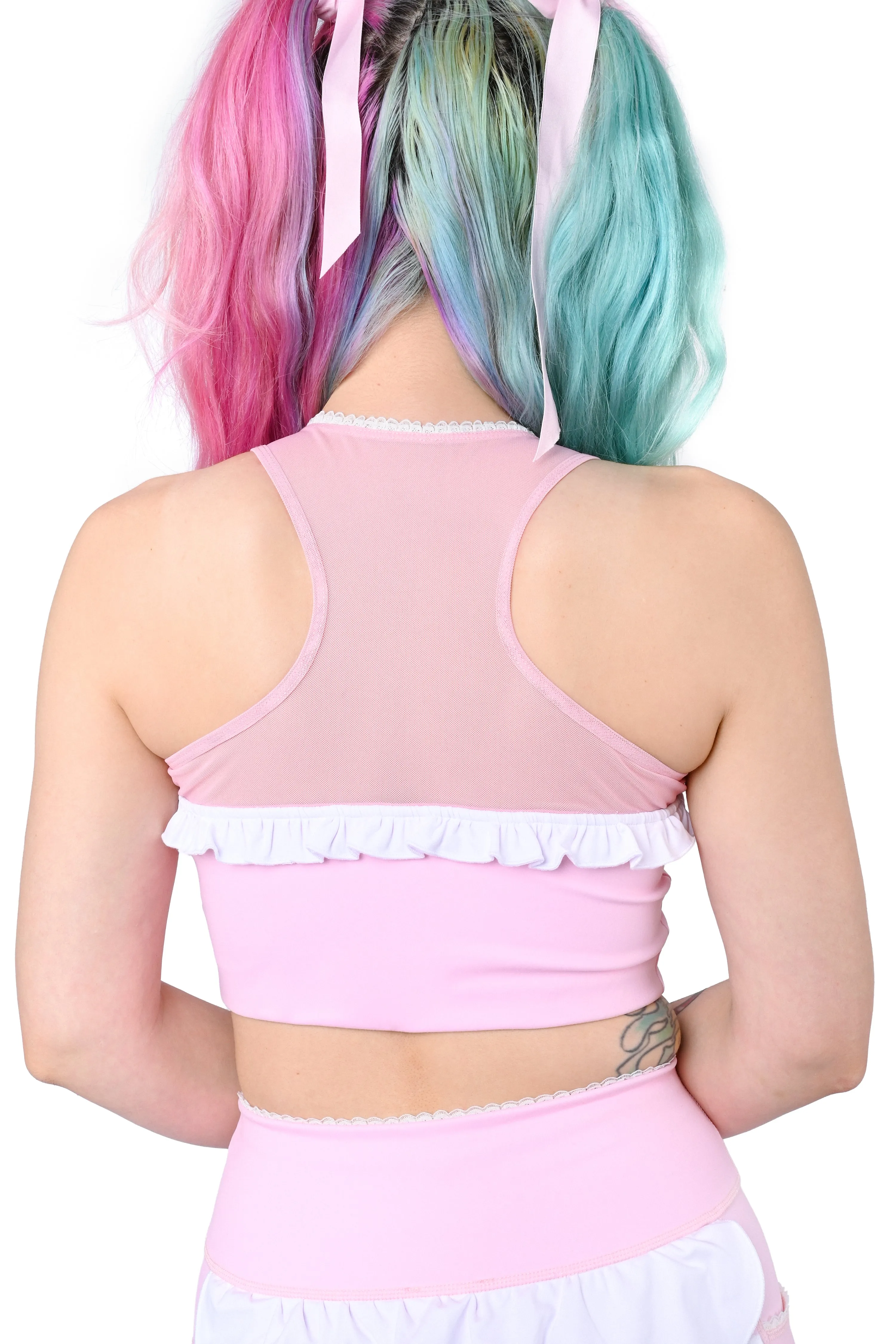 Pink Ruffle Racerback Sports Bra sold by My Violet product image thumbnail 3