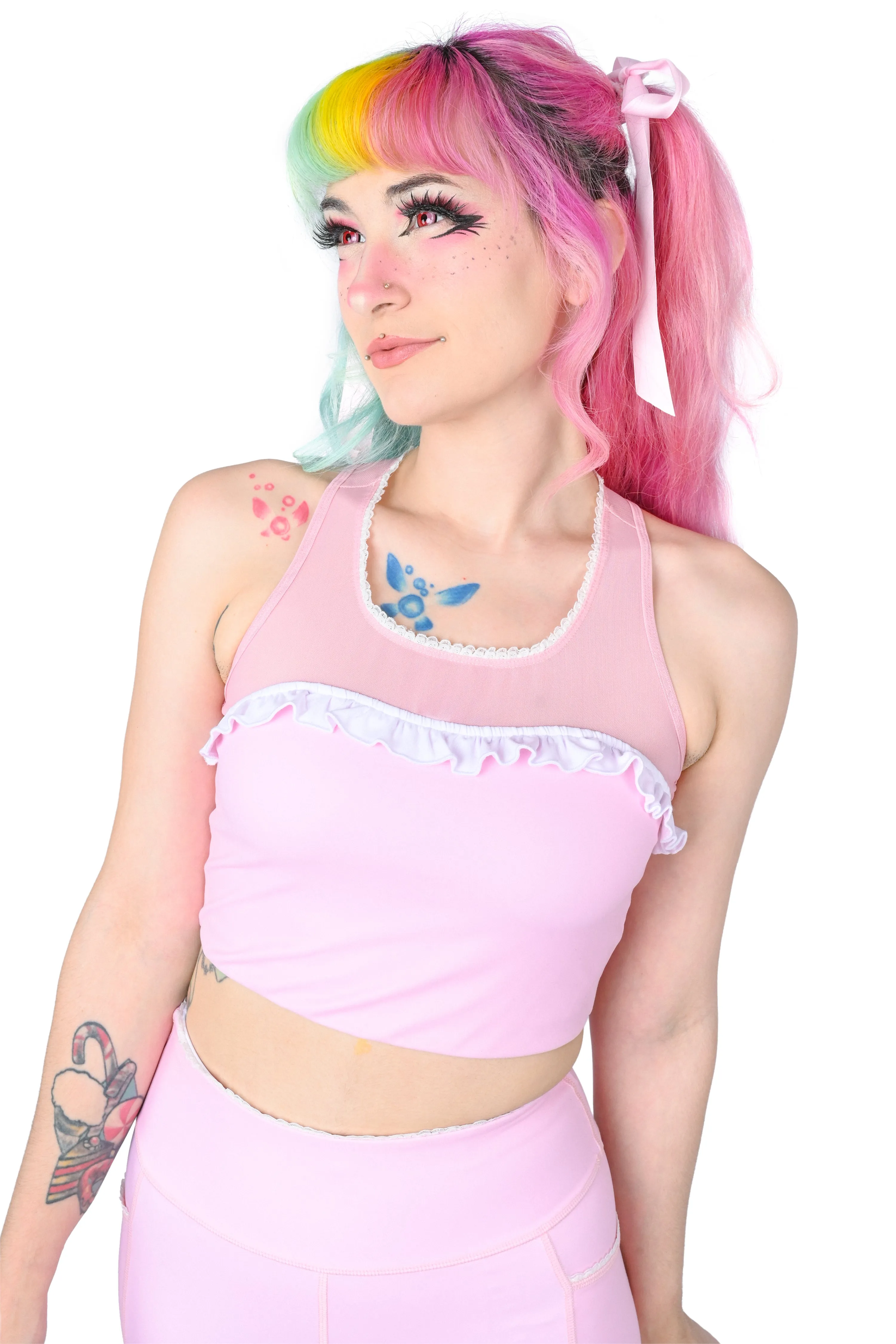 Pink Ruffle Racerback Sports Bra sold by My Violet product image thumbnail 2