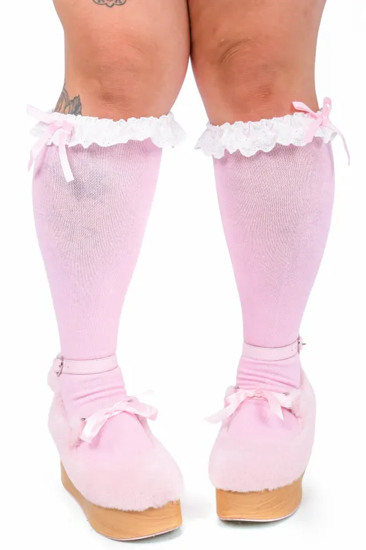 Marie Knee High Ruffle Socks -Pink sold by My Violet