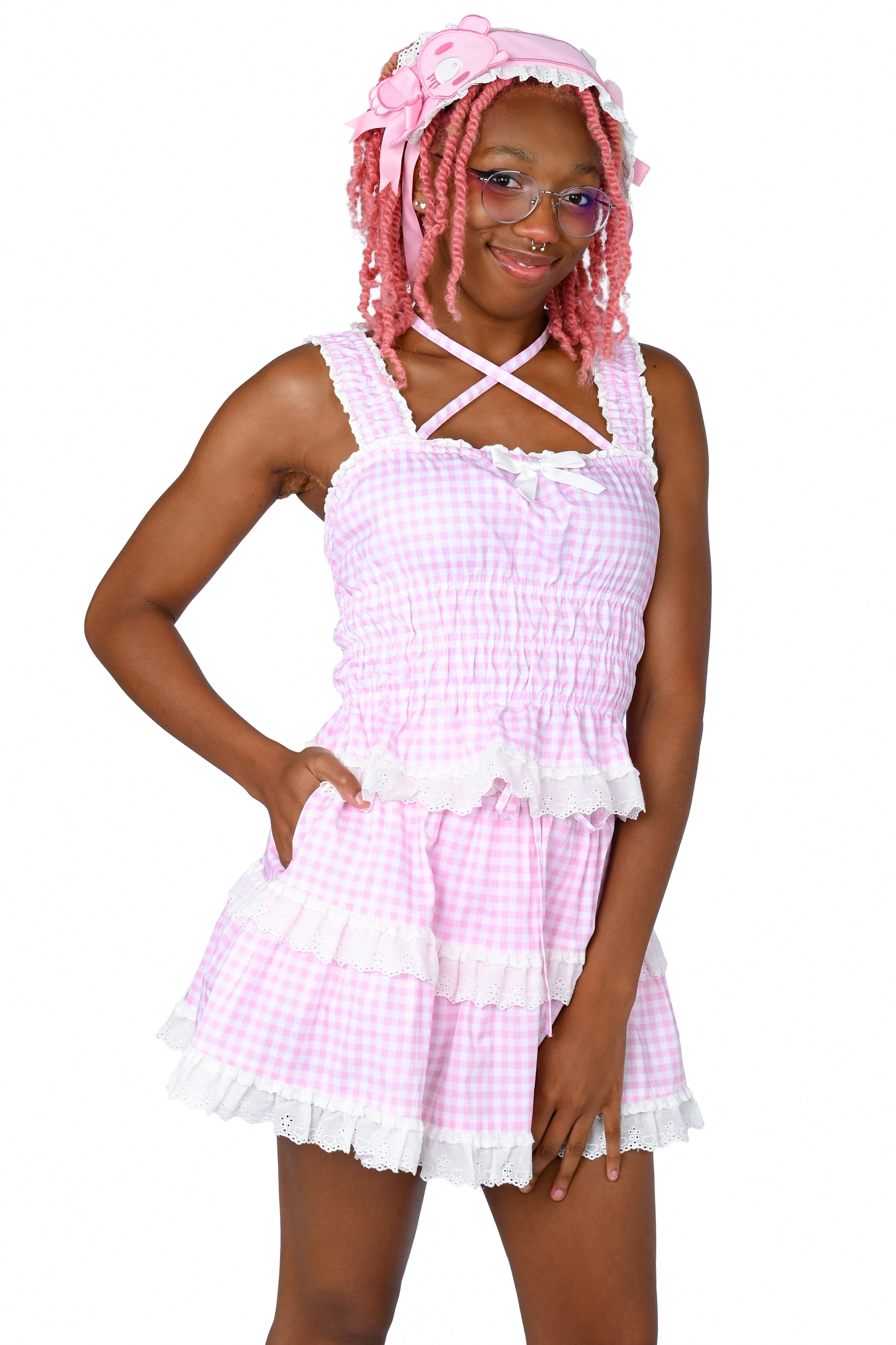 Katherine Shirred Camisole - Pink Gingham sold by My Violet