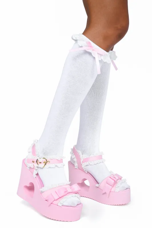 Marie Knee High Ruffle Socks -White sold by My Violet