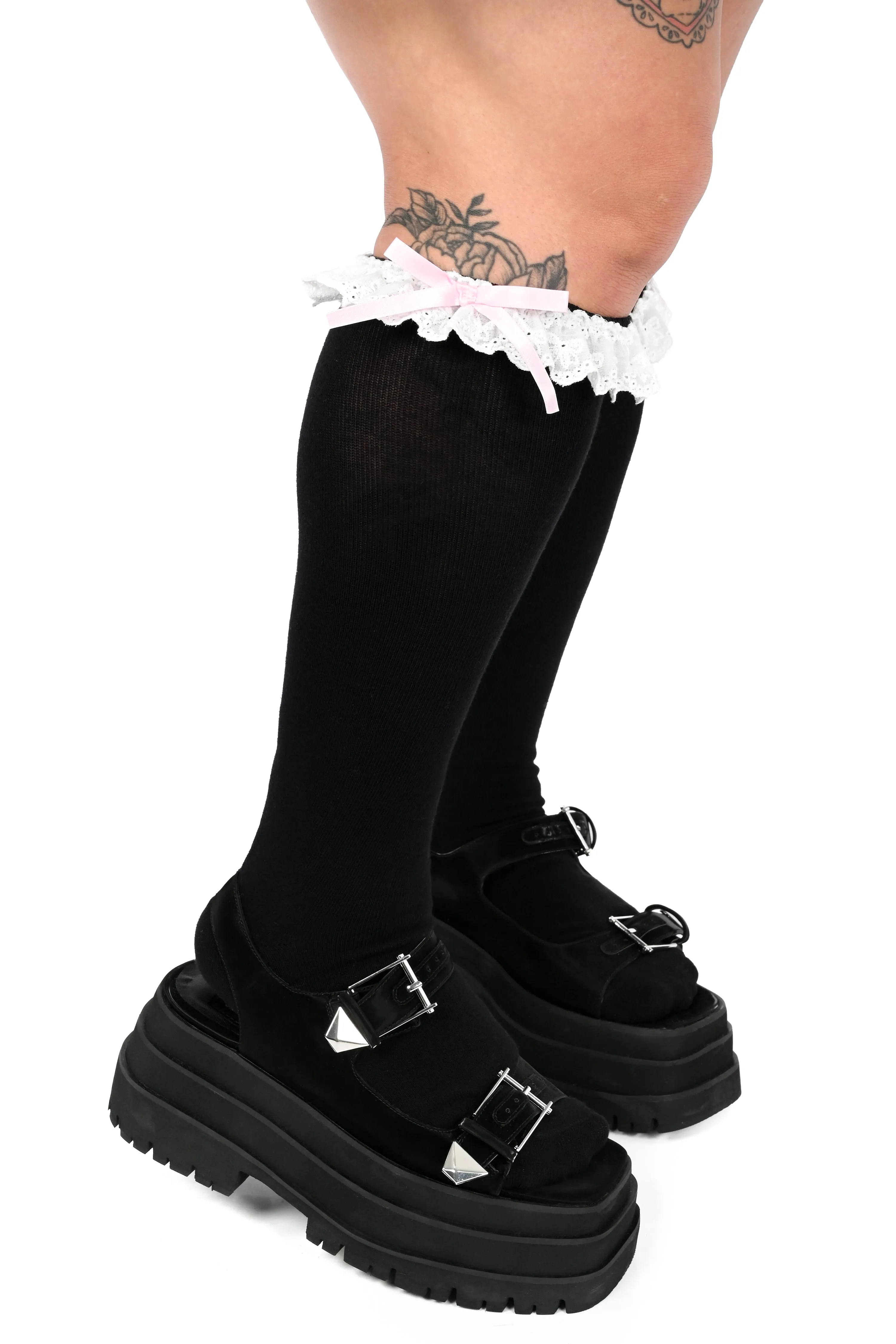 Marie Knee High Ruffle Socks -Black sold by My Violet