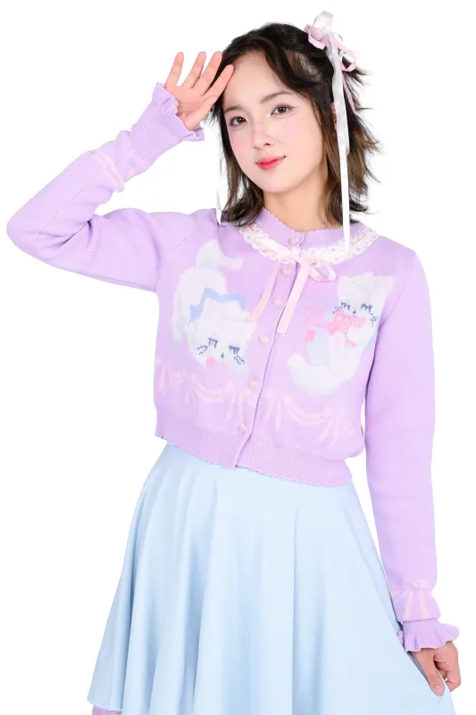 Sleepy Kittens Cropped Cardigan - Lilac sold by My Violet