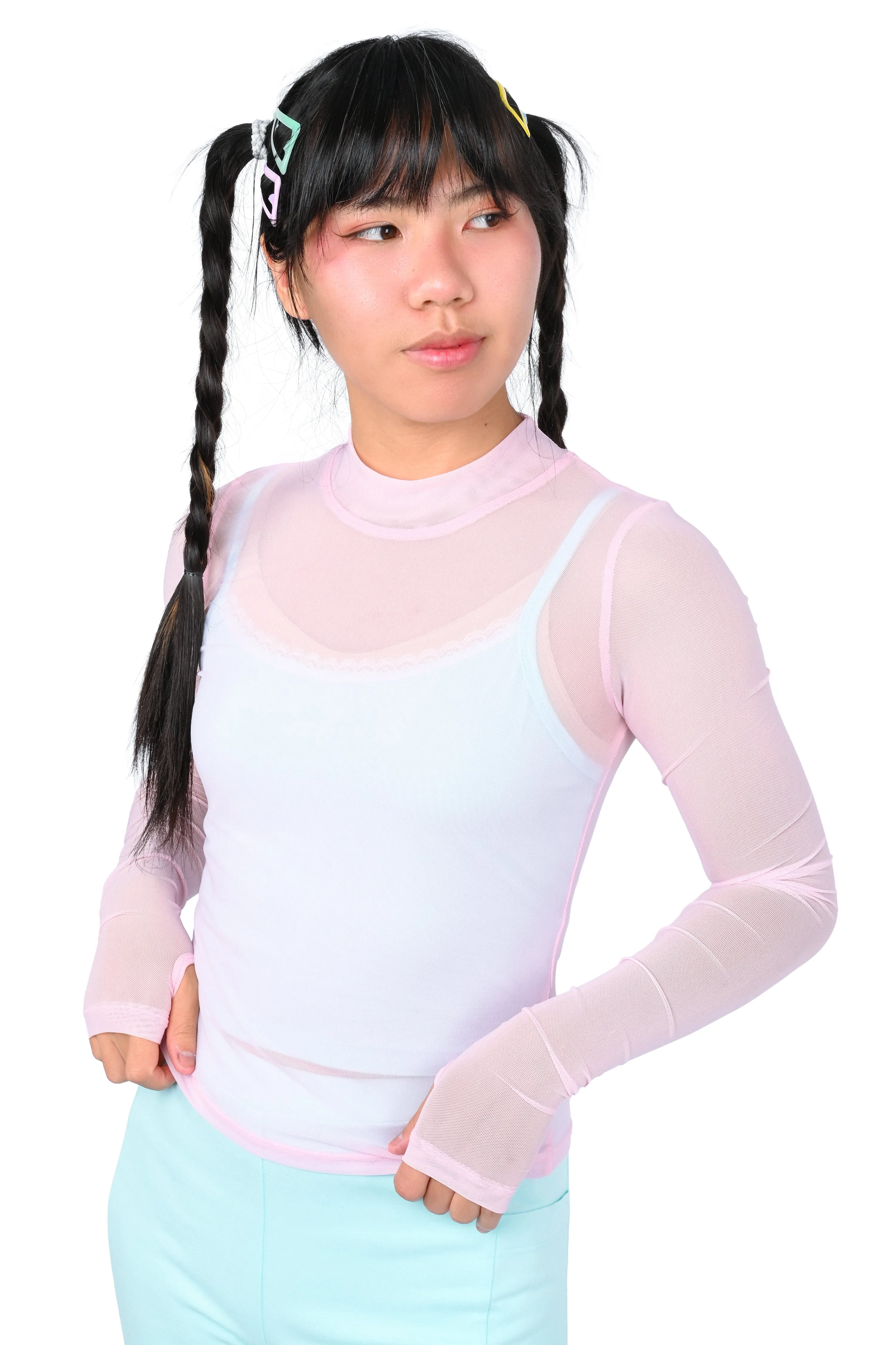 Basics Long Sleeve Mesh Top and Cami Set - Pink/Mint sold by My Violet product image thumbnail 2