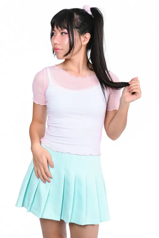 Basics Short Sleeve Mesh Top and Cami Set  - Pink/Mint sold by My Violet