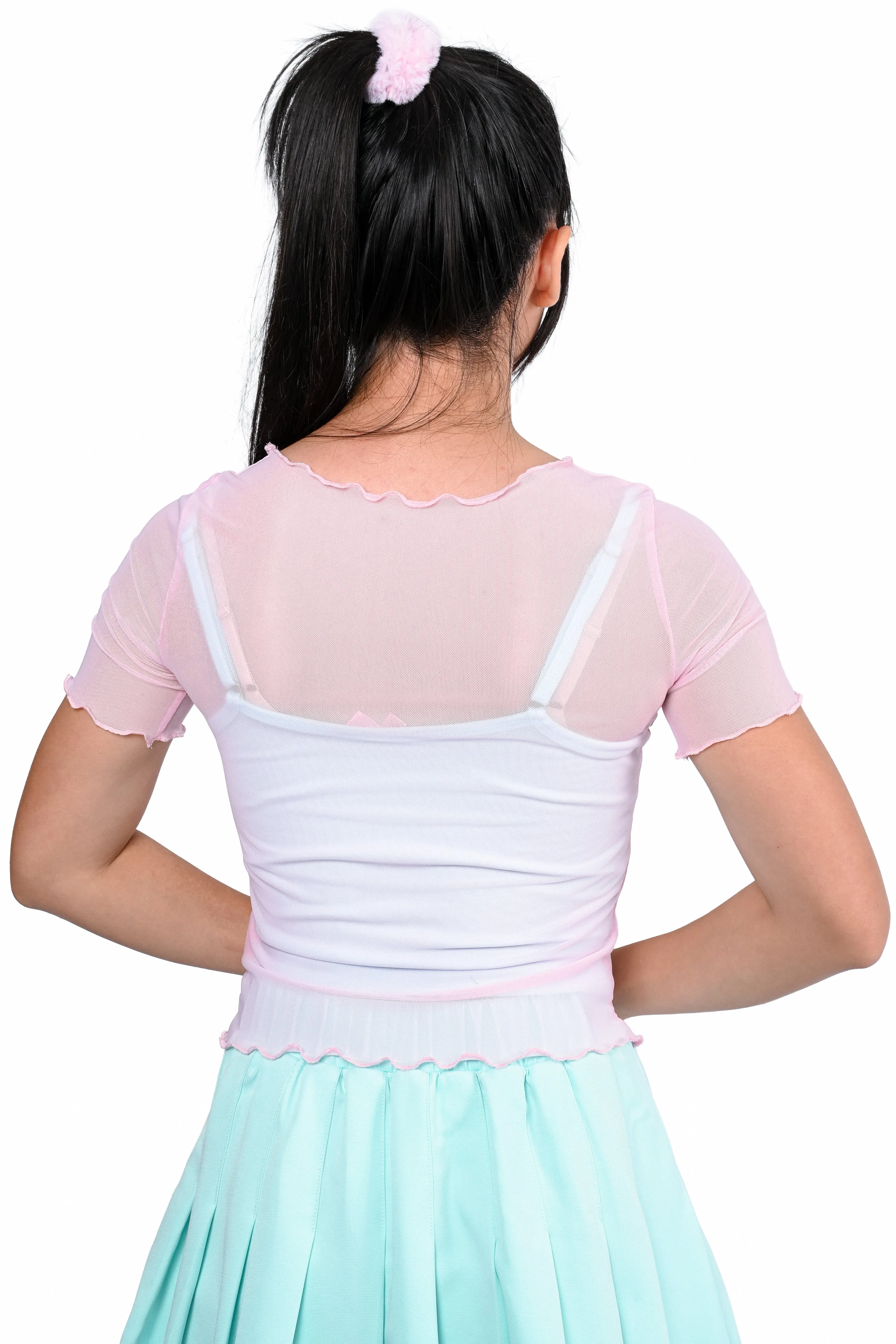 Basics Short Sleeve Mesh Top and Cami Set - Pink/Mint sold by My Violet product image thumbnail 4
