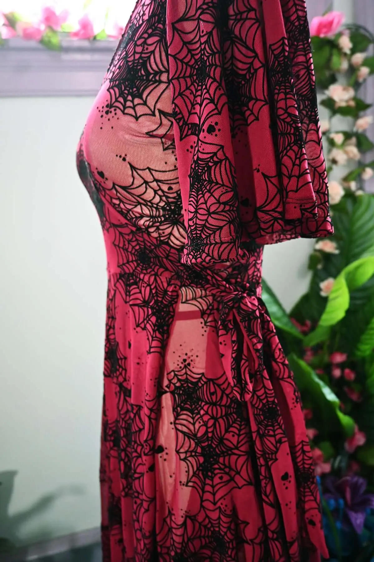 Oxblood Lydia wrap dress in Flocked Spiderwebs sold by Wax Poetic product image thumbnail 3
