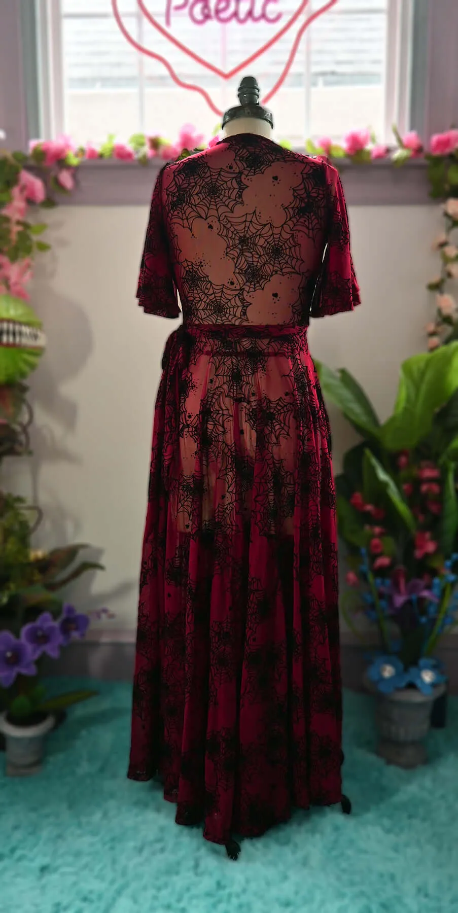 Oxblood Lydia wrap dress in Flocked Spiderwebs sold by Wax Poetic product image thumbnail 4