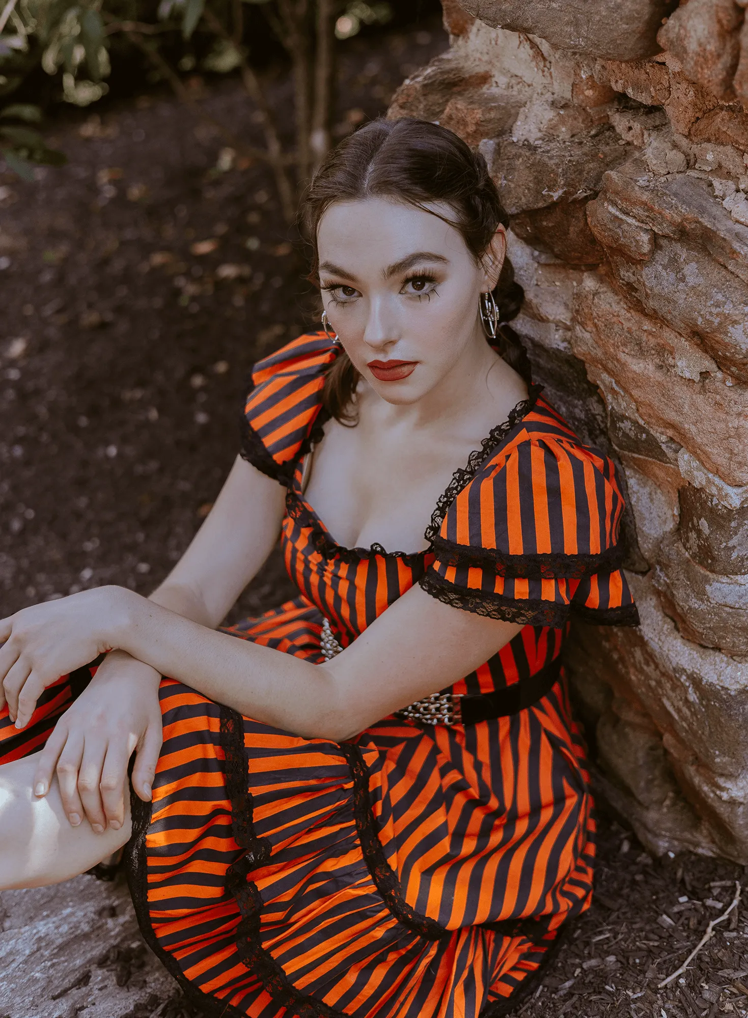 Adelaide Dress in Jack O Lantern Stripes sold by Wax Poetic