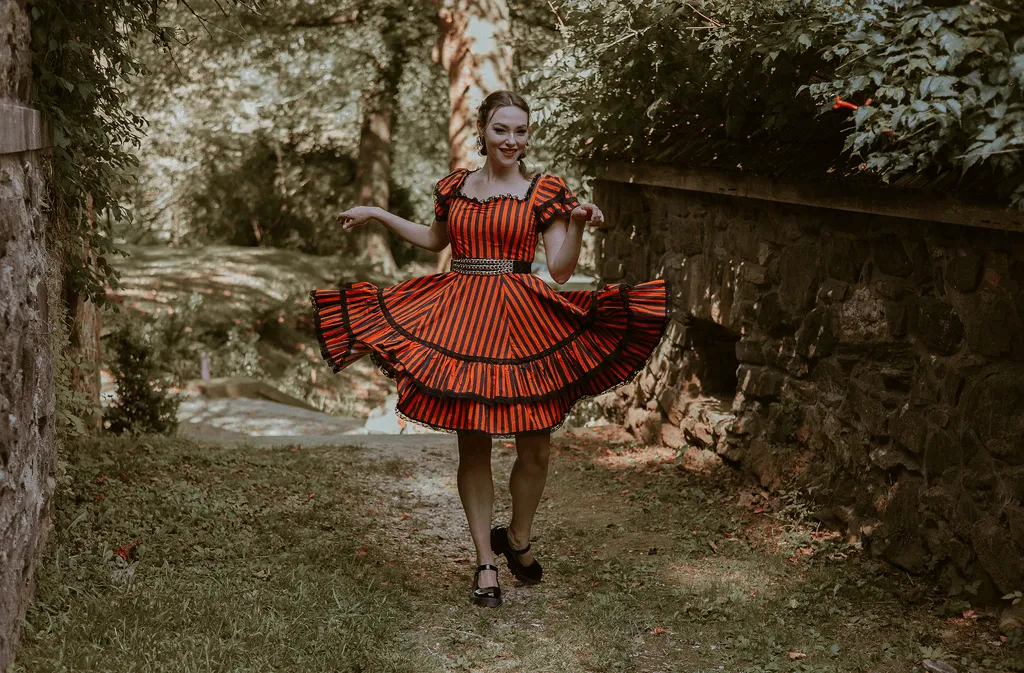 Adelaide Dress in Jack O Lantern Stripes sold by Wax Poetic product image thumbnail 2