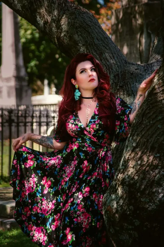 Aurora dress in Funeral Flowers sold by Wax Poetic