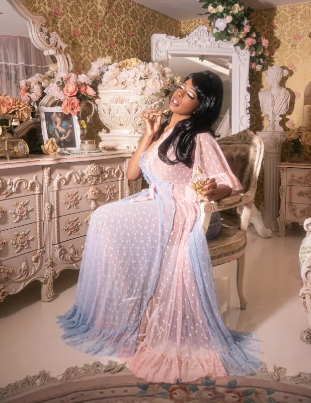 Briar Rose Colorblocked Polka Dot Mesh Dressing Gown sold by Wax Poetic