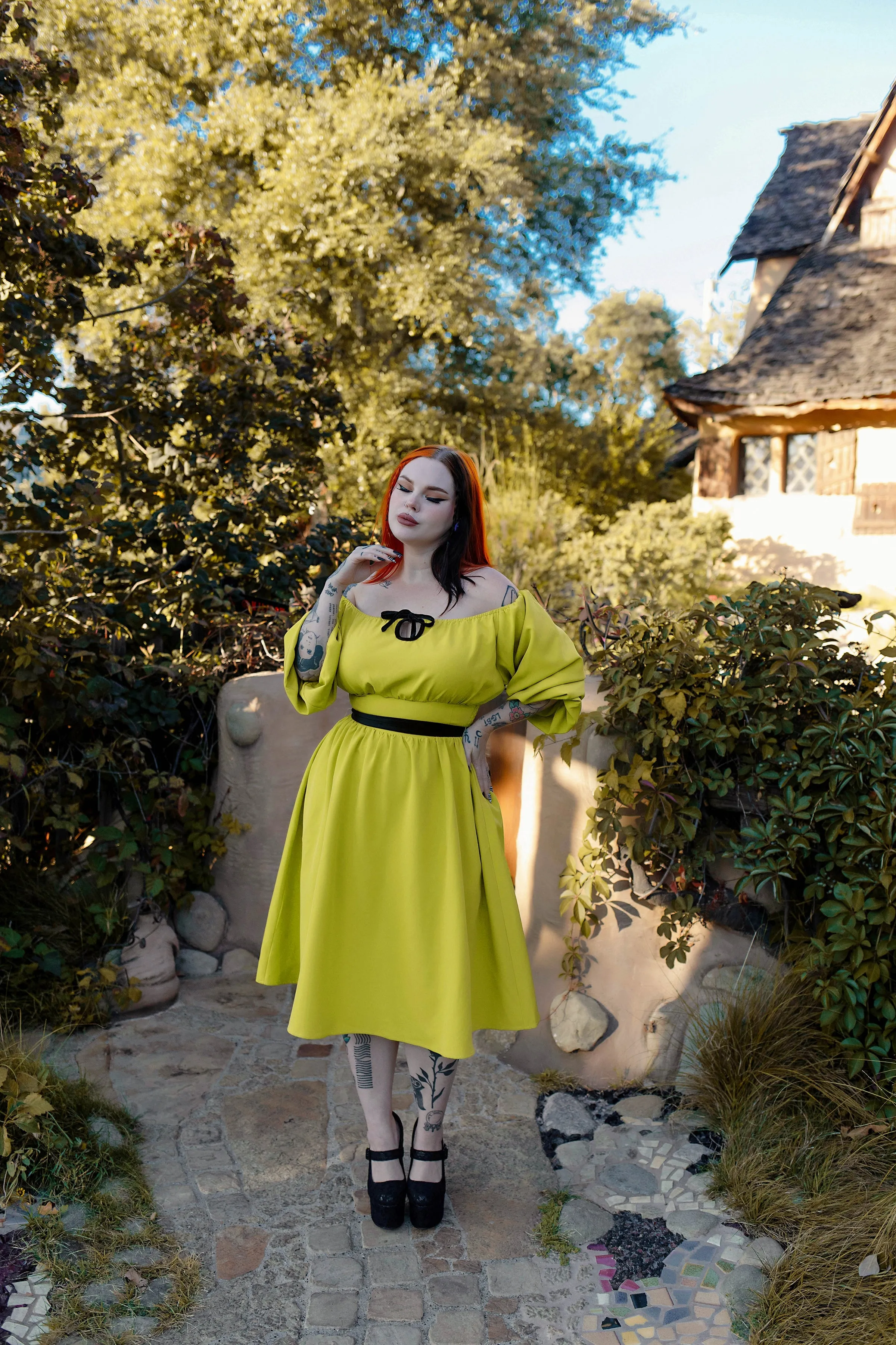 Eva Dress Chartreuse by The Oblong Box Shop sold by Wax Poetic