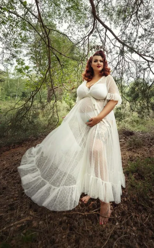 Ophelia Dress in Ivory Mesh Dot sold by Wax Poetic