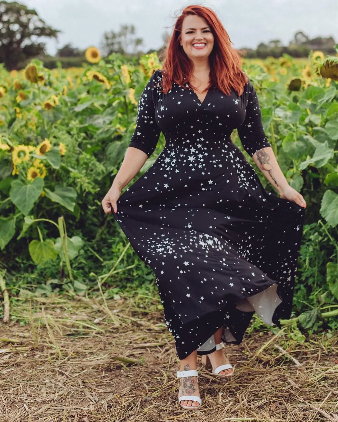 Raquel 3/4 Sleeve Black Maxi Star Clusters dress sold by Wax Poetic product image thumbnail 5