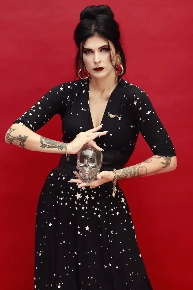 Raquel 3/4 Sleeve Black Maxi Star Clusters dress sold by Wax Poetic product image thumbnail 2