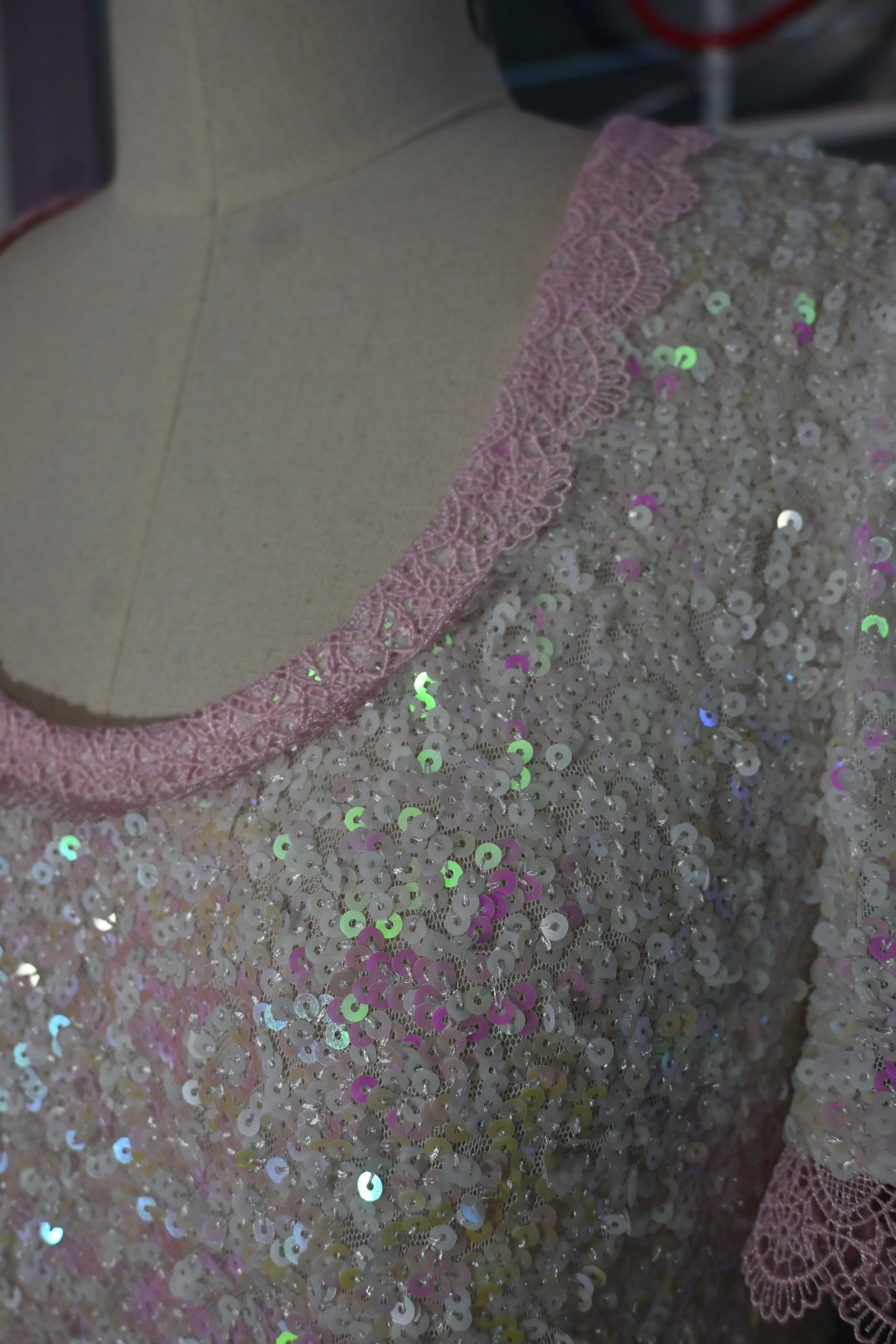 White Pink Sequin Raven dress SAMPLE SIZE L sold by Wax Poetic product image thumbnail 4