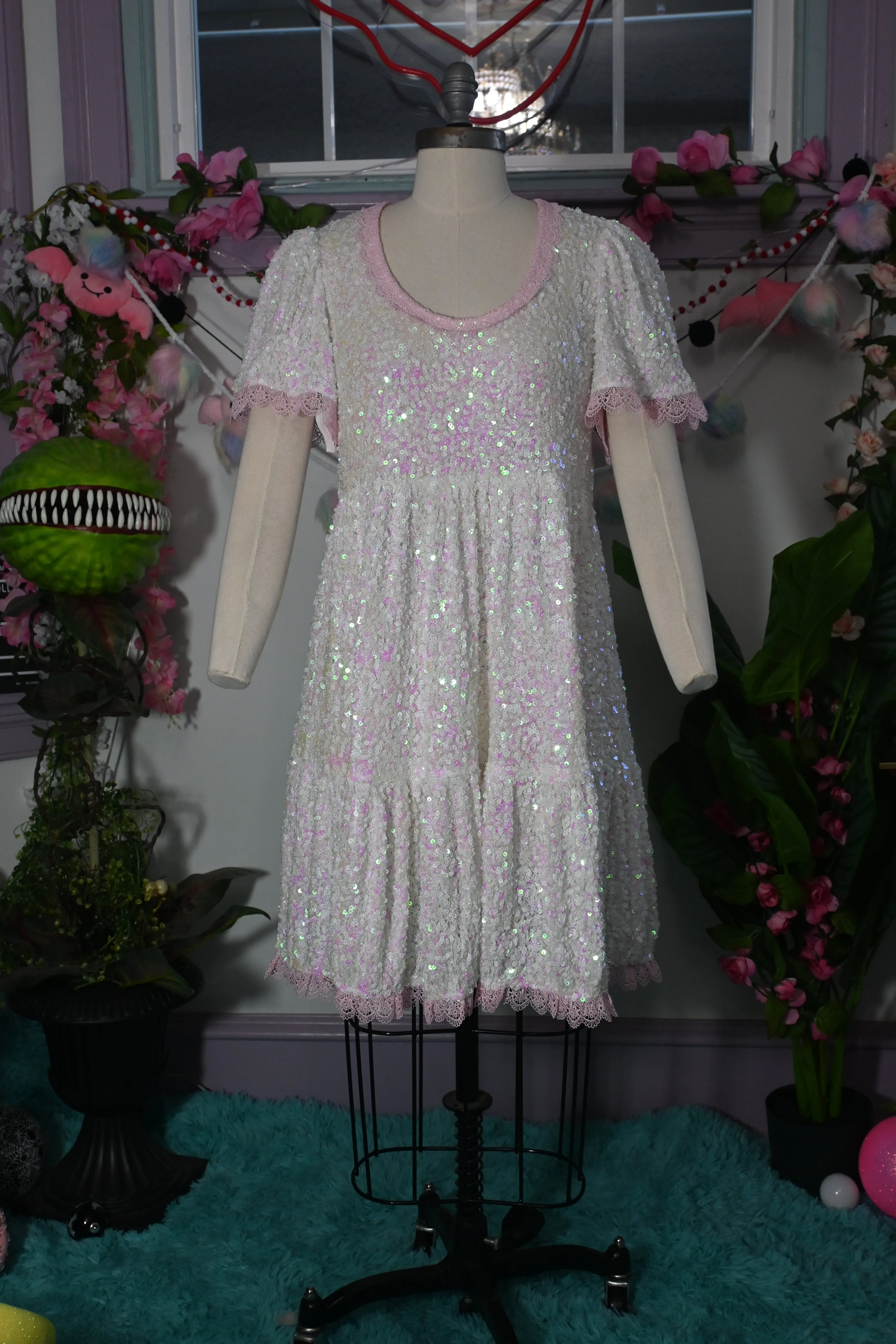 White Pink Sequin Raven dress SAMPLE SIZE L sold by Wax Poetic product image thumbnail 2