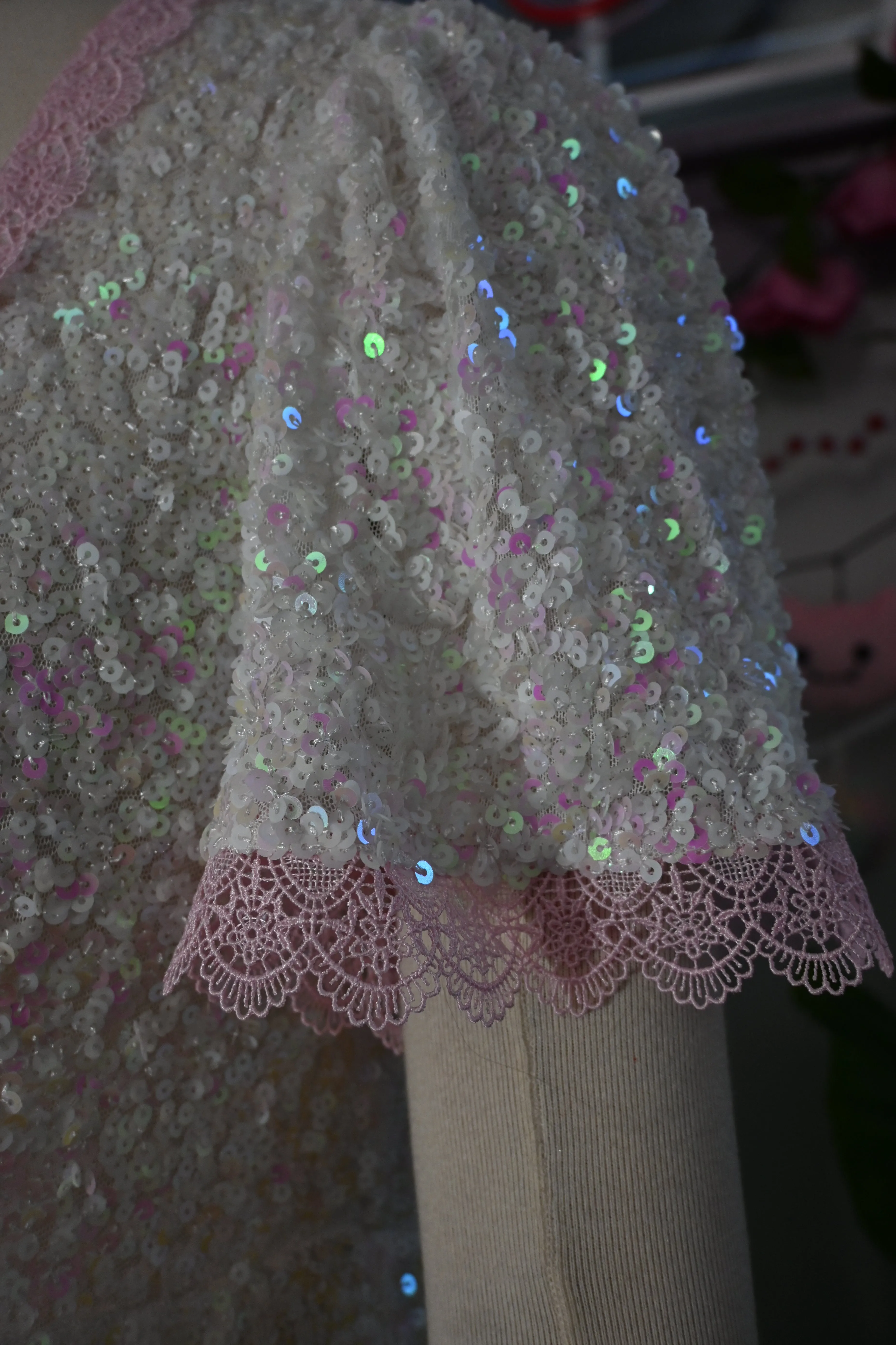 White Pink Sequin Raven dress SAMPLE SIZE L sold by Wax Poetic product image thumbnail 5